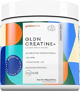 GLDN Creatine - Creatine Monohydrate with HMB for sustained Muscle Support and Recovery with Vitamin D3 and K2 for Bone and Joint Health - Designed for Women and Men - Unflavored Powder - 30 Serve