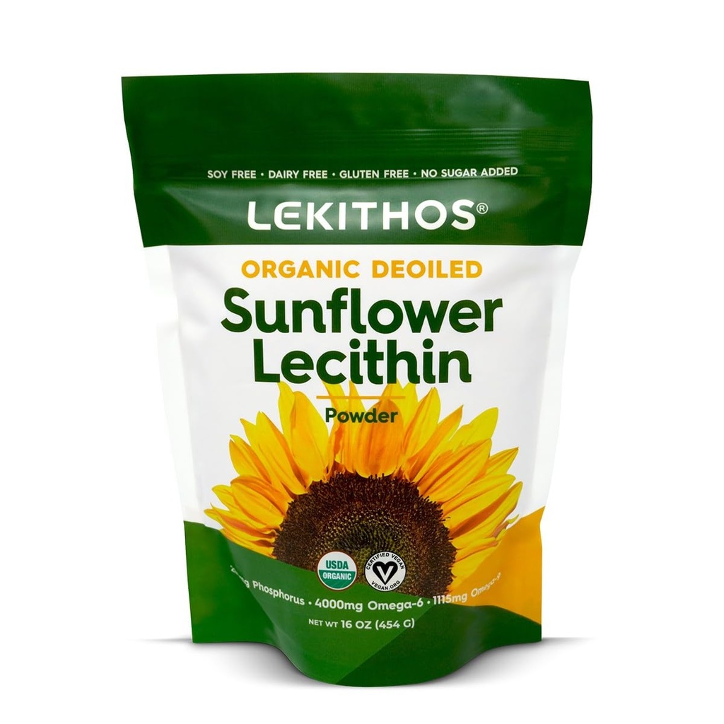 Organic Sunflower Lecithin Powder (Deoiled) | 1770mg Phosphatidylcholine Per Serving | Omega-6 & Omega-9 Fatty Acids | USDA Organic, Non-GMO, Soy-Free, Gluten-Free, Vegan | 16oz (454g)
