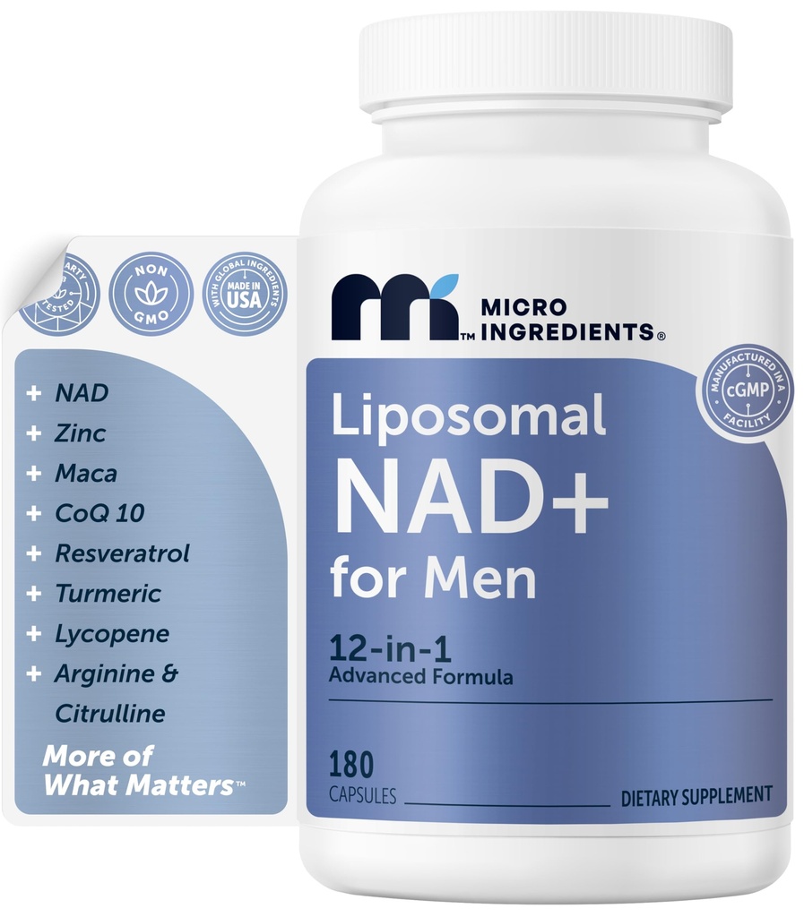 Micro Ingredients Liposomal NAD+ for Men, 180 Capsules | 12-in-1 NAD Resveratrol Supplement | Cellular Energy & Healthy Aging* | NMN Supplement Alternative | Non-GMO, Gluten Free