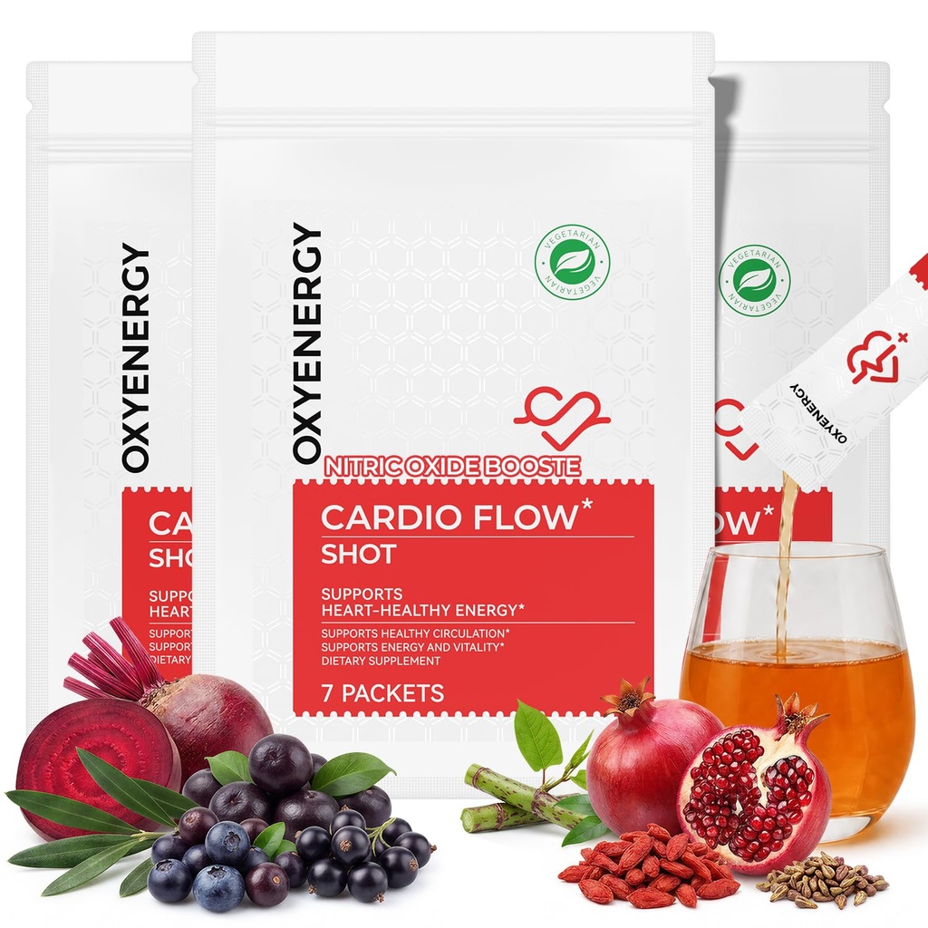 OxyEnergy Heart & Vascular & Blood Pressure Health Liquid Supplement | Nitric Oxide, Beet Root & CoQ10 & Olive & Resveratrol, Non-GMO, Natural Berry Flavor 21 Stick Packs