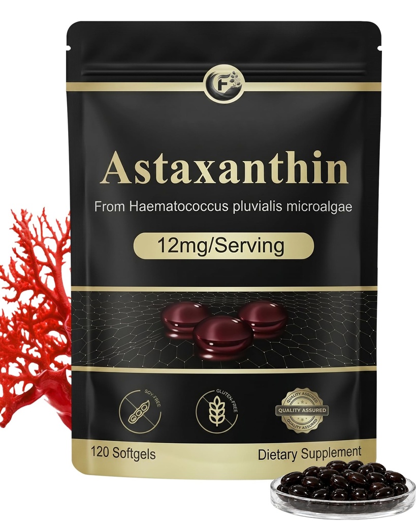 Dr.HR Premium Astaxanthin Antioxidant Supplement for Skin Health, Eye & Cellular Wellness, Natural Haematococcus Pluvialis Extract, High Potency Microalgae Source GMP Standard 120 Softgels