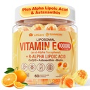 Natural Vitamin E 1000 IU Gummies (450mg D-Alpha) + R Alpha Lipoic Acid 1000mg, Liposomal Vitamin E Supplement w/ Q10, Astaxanthin, Vitamin C, Biotin for Antioxidant, Skin, Energy, Brain, Immune 60Ct