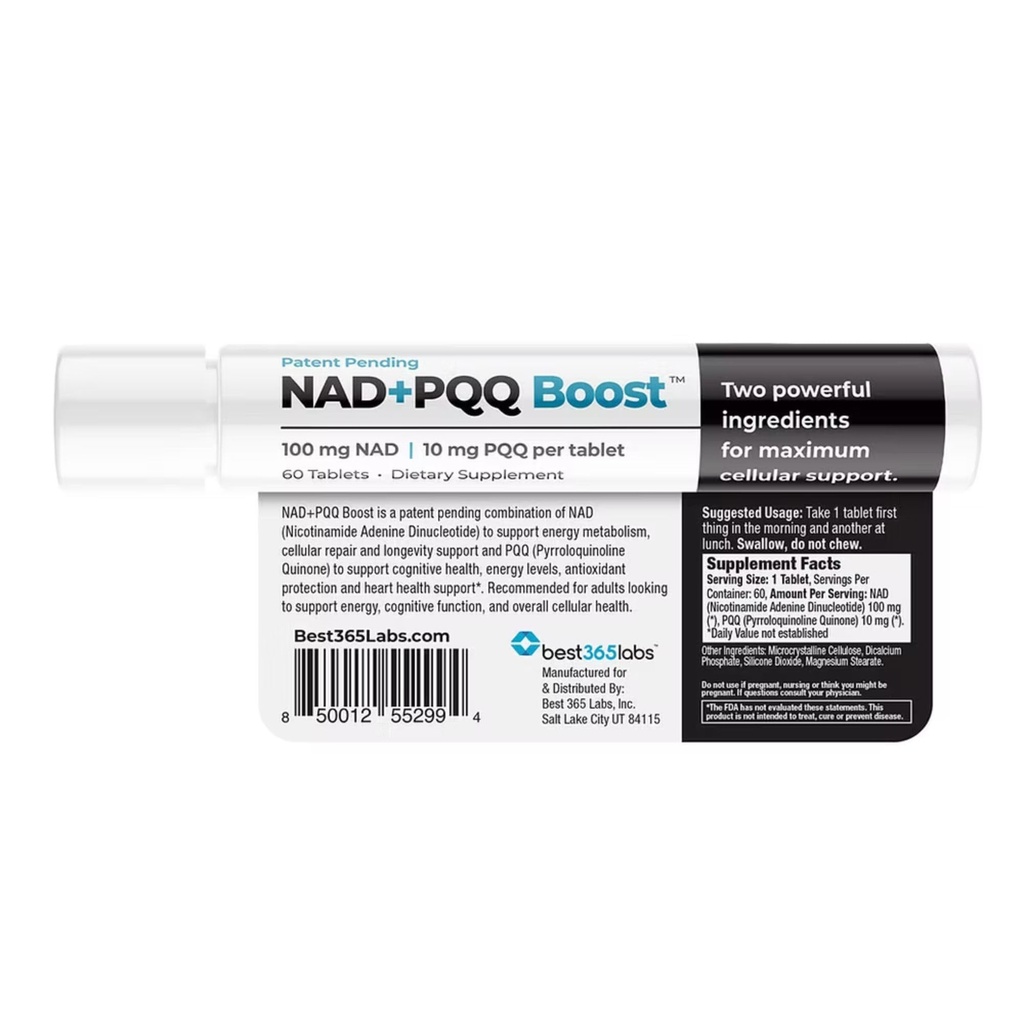 Best 365 Labs NADPQQ Boost | NAD+ Supplement with PQQ for Mitochondria | 60 Tablets | High Bioavailability Formula