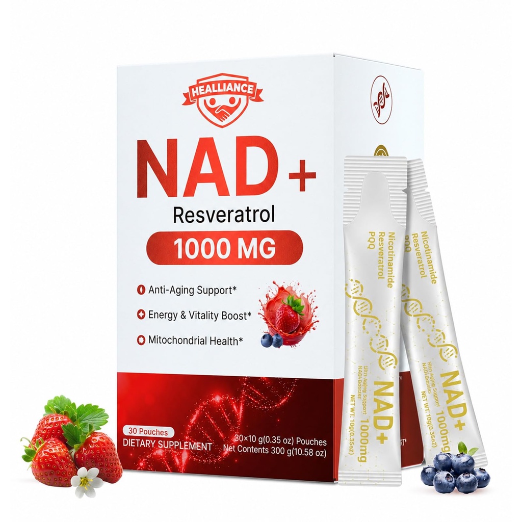 NAD Liquid Supplement 1000mg, Features Nicotinamide Riboside Resveratrol with PQQ for Targeted Healthy Aging and Cellular Energy Support, 30 Packets for Women and Men