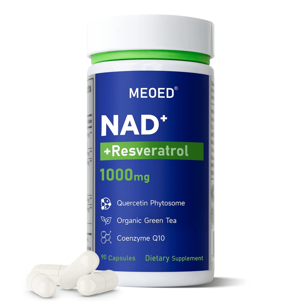 Liposomal NAD+ Resveratrol Supplement 1000mg Extra Strength with Trans Resveratrol, CoQ10, Quercetin and Organic Green Tea for Women and Men, Cellular Health, Energy Levels, 90 Vegan Capsules
