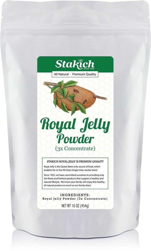 Stakich Royal Jelly Powder - 3X Concentrate, Freeze Dried, Pure - 1 lb Bulk