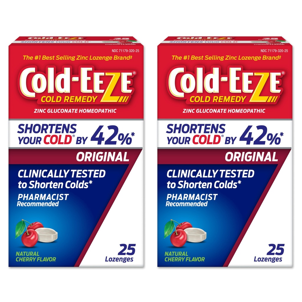 Cold-Eeze Natural Cherry Zinc Lozenges, Homeopathic Cold Remedy, Reduces Duration of the Common Cold by 42%, Sore Throat, Cough, Congestion, and Post Nasal Drip, Cough Drops, 25 Count, Pack of 2