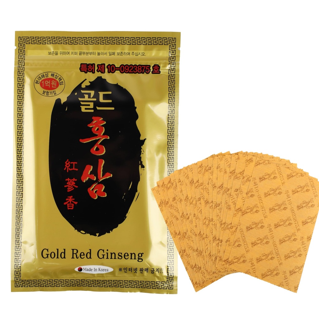 Korean Red Ginseng Warming Patches, 120 Count – Gentle Herbal Comfort for Tired Legs, Back & Shoulders, Thin Discreet Wellness Patch (Gold 120)