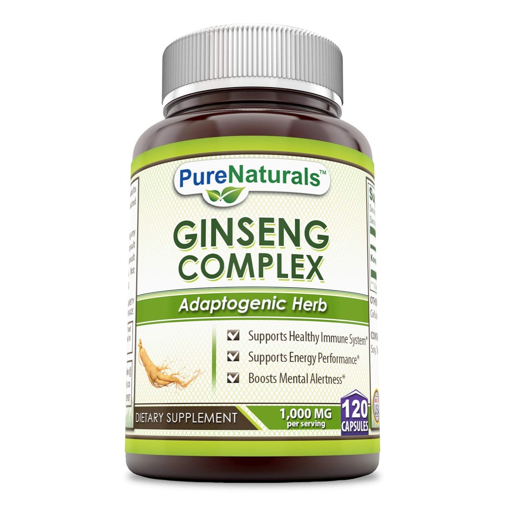 Pure Naturals Ginseng Complex - 1000mg per Serving, 120 Capsules Per Bottle - Supports Healthy Immune Function, Brain Health, Promotes Energy Performance and More