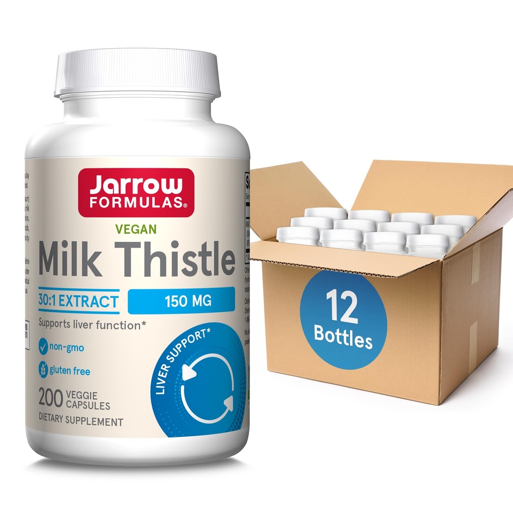 Jarow Formulas Milk Thittle 150 mg Με 30:1 Standardized Silymarin Extract, Συμπλήρωμα διατροφής για την υποστήριξη της ηπατικής λειτουργίας, 200 κάψουλες λαχανικών, 66-200 Day Supply, 12 συσκευασίες