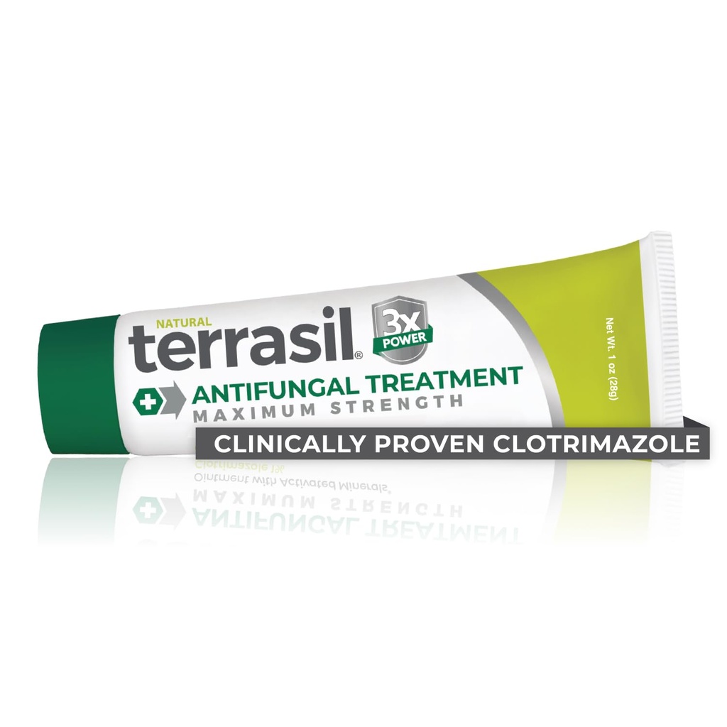 terrasil Clotrimazole Antifungal Cream, Relief for Fungal Yeast Infection, Athletes Foot Treatment, Jock Itch Ringworm, Men & Women, Natural Ingredients, Anti Fungal Cream for Skin and Feet (1oz)