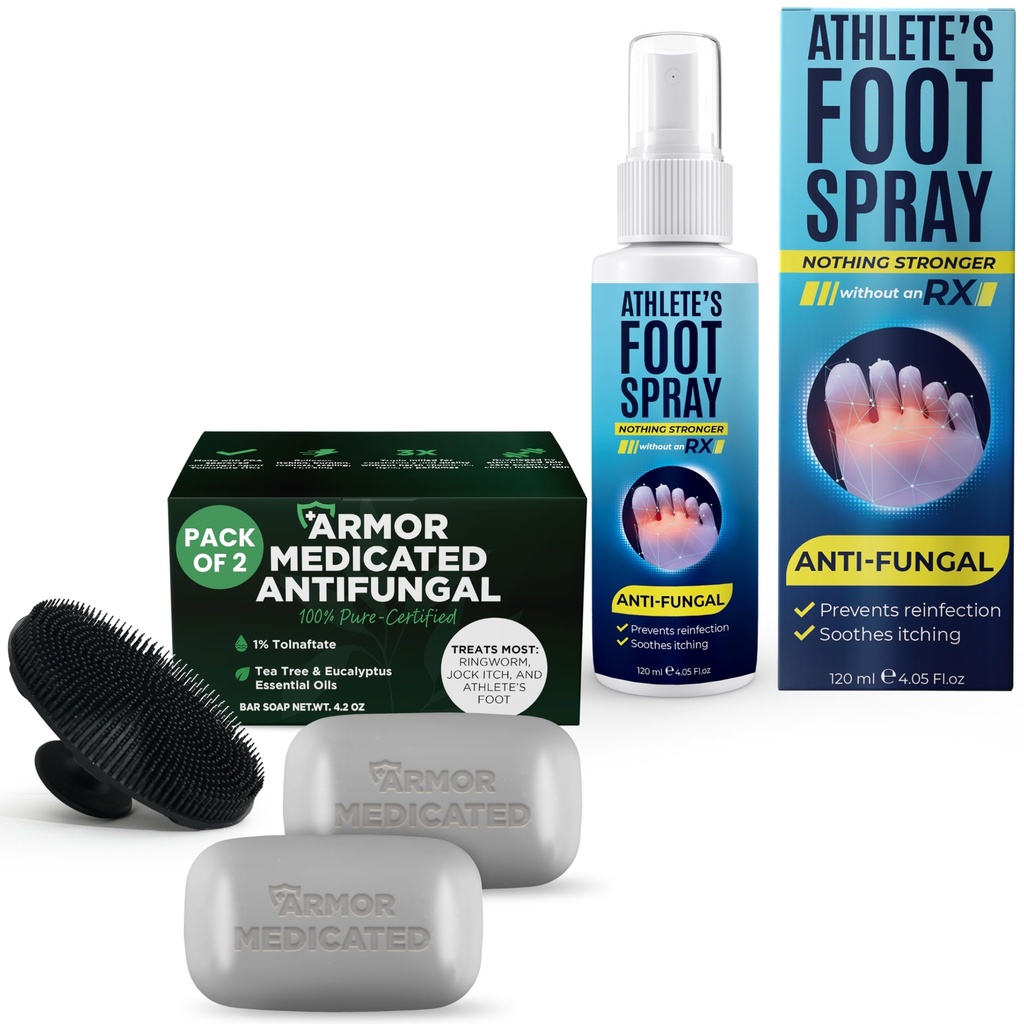 Terramed Just Think Comfort Tea Tree Oil Foot Care Bundle with Antifungal Spray and Medicated Soap for Athlete’s Foot, Jock Itch, and Ringworm Relief