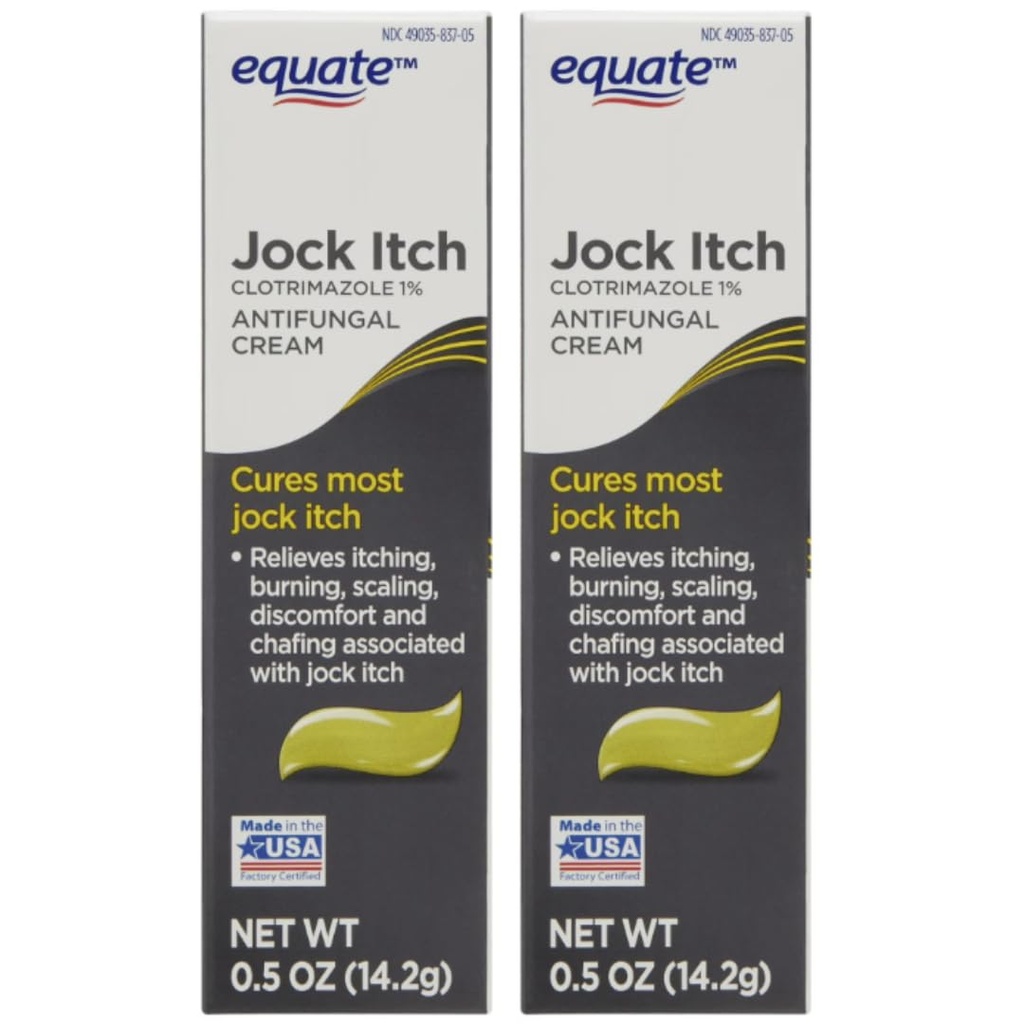 Equate Jock Itch Antifungal Cream, Clotrimazole 1%, 0.5 oz (14.2g) Each, 2 Pack, Topical Cream, Made in USA