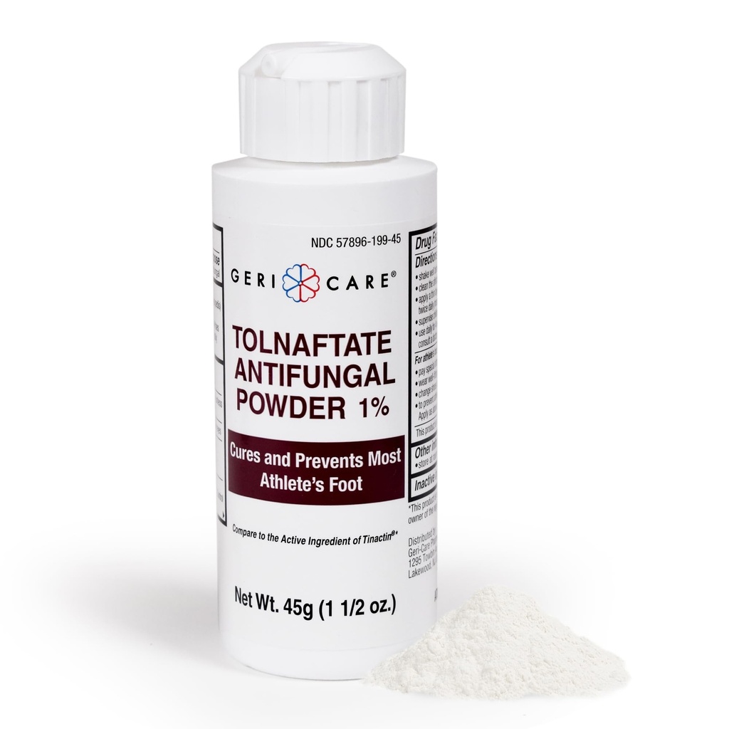 Tolnaftate Antifungal Powder 1% by GeriCare| Foot Fungus Treatment Powder| Quick & Effective Relief for Athlete's Foot, Jock Itch & Ringworm| Anti-fungal Foot Powder| 1.5 oz Foot Itch Relief Powder