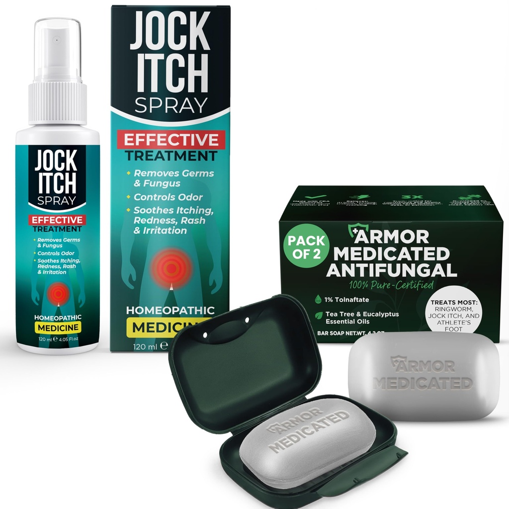 Terramed Just Think Comfort Complete Jock Itch and Ringworm Relief Bundle with Antifungal Spray and Soap for Itchy Skin, Athlete’s Foot, and Daily Fungal Care