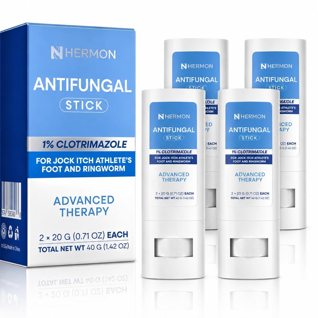 Hermon Athlete’s Foot Treatment Stick: Antifungal for Athlete’s Foot, Jock Itch, and Ringworm - Mess-Free Topical Stick for Men & Women - 4 Sticks Total 80g