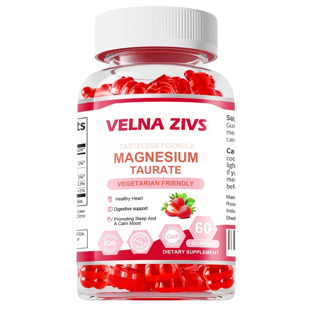 Magnesium Taurate Gummies 1800mg, Magnesium Taurate Supplement, High Absorption& chewable for Kid and Adults, Muscle and Heart Health Support, Vegan, Gluten Free, 60 Counts