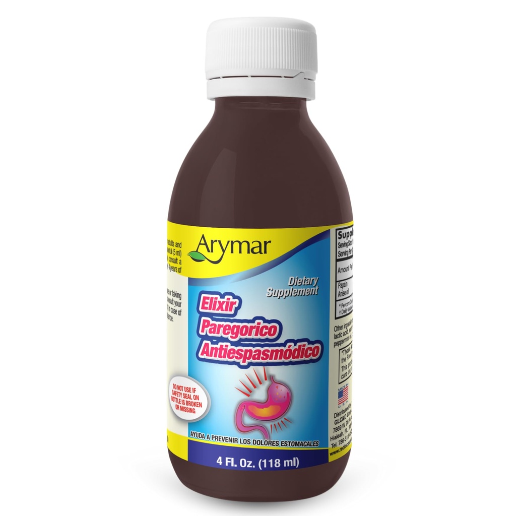 Arymar Paregorico Elixir: Traditional Digestive Formula Liquid Supplement, Formula for Stomach Comfort and Gastrointestinal Balance, 4 fl oz Bottle