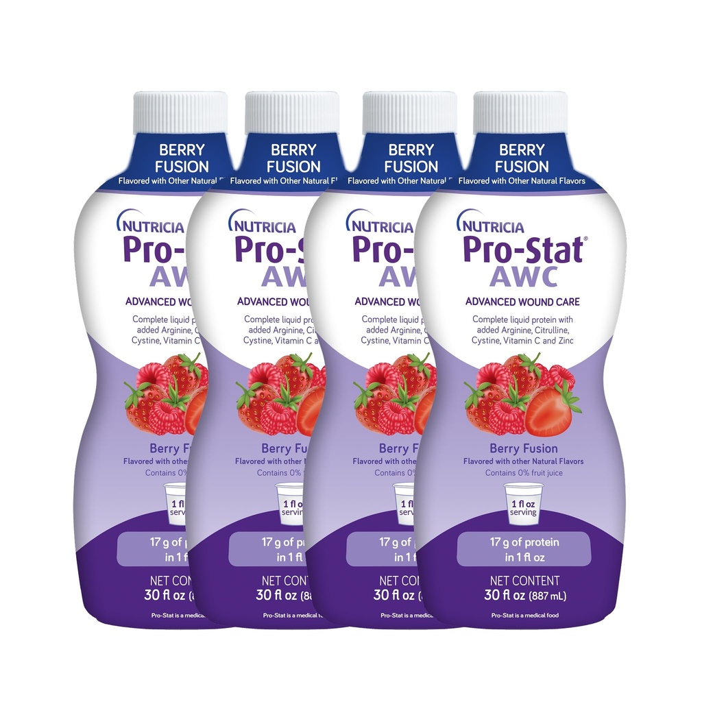 Pro-Stat Advanced Wound Care (AWC), Concentrated Liquid Protein Medical Food - Berry Fusion Flavor, 30 Fl Oz bottle (Case of 4)