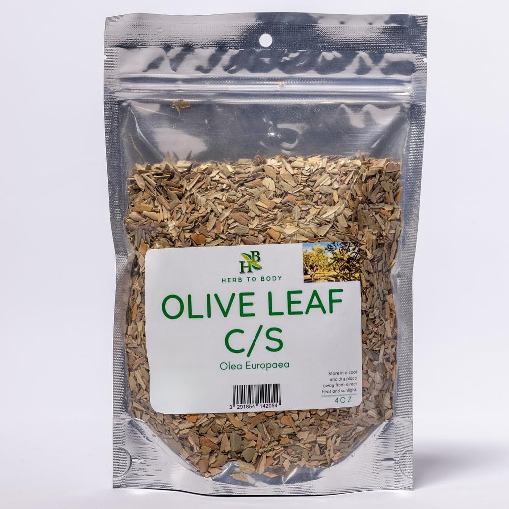 Herb To Body Olive Leaf C/S - Wildcrafted Olea Europaea Leaves, Cut & Sifted Loose Leaf for Herbal Tea, Natural Mediterranean Dried Olive Leaf, Aromatic & Single Ingredient, 4oz