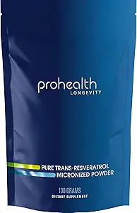ProHealth Longevity Bulk Trans Resveratrol Powder 100 Grams - Pure Pharmaceutical Grade, 1000 mg per Scoop, Superior Absorption and Bioavailability