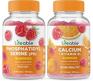 Lifeable Phosphatidylserine (PS) + Calcium with Vitamin D, Gummies Bundle - Great Tasting, Vitamin Supplement, Gluten Free, GMO Free, Chewable Gummy