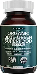 Βιολογικά Δισκία Spirulina & Chlorella – 4 Βιολογικές Πιστοποιήσεις, Ακατέργαστα, Μη-Iαδιενεργά – 50/50 Μπλε Πράσινη Άλκη Ble Αντιοξειδωτικό Περιεκτικότητα Ισού με 5 Σερβιέτες Λαχανικών (120 Ταμπλέτες)
