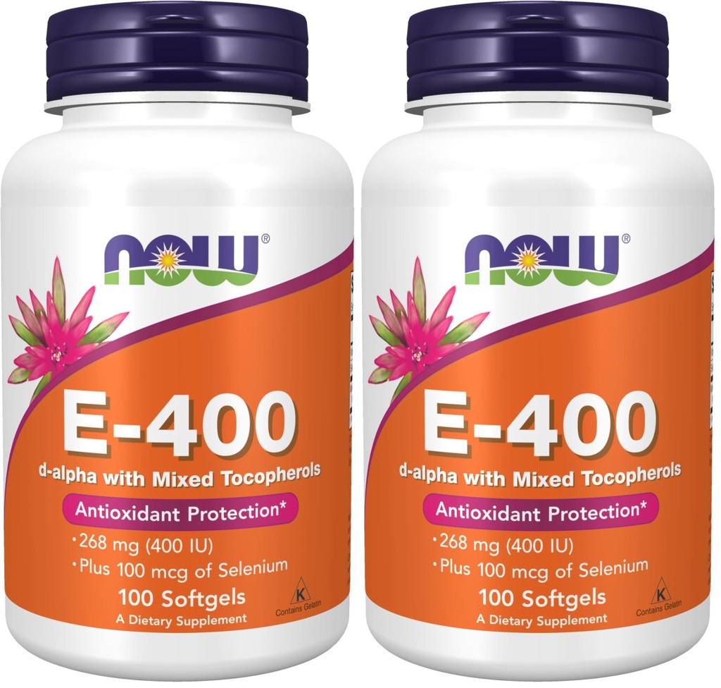 Now Supplements, Vitamin E-400 IU, Mixed Tocopherols, Antioxidant Protection*, 100 Softgels, (Pack of 2)