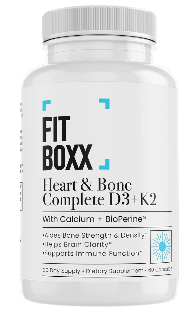 Heart & Bone Complete | Vitamin D3 5000 IU, K2 MK-7 & Calcium | Bone Density & Cardiovascular Support | Non-GMO | 60 Capsules