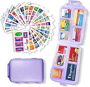 Pharmacy Pocket με την ιατρική ετικέτες 146 ετικέτες Travel Daily Pill Container Mini Medication Organizer Storage Pill Organizer Travel Essentials Pill Case 7 Day Pill Organizer (Purple, 1 Pack)
