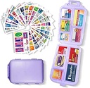 Pocket Pharmacy with Medicine Labels 146 Labels Travel Daily Pill Container Mini Medication Organizer Storage Pill Organizer Travel Essentials Pill Case 7 Day Pill Organizer (Purple, 1 Pack)