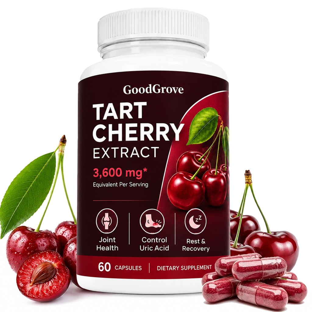 Good Grove Tart Cherry Extract, Goodgrove Tart Cherry Cold Extracted, 3600mg Supports Joint Comfort, Vegan Non-gmo, 60 Capsules