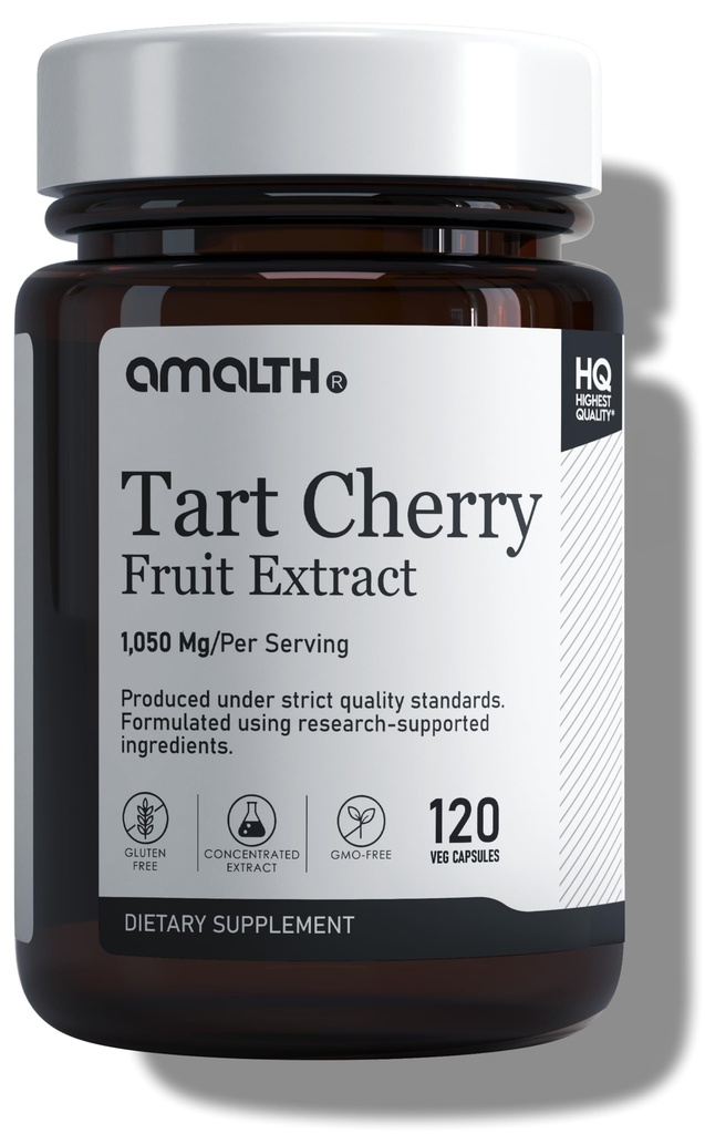 AMALTH Tart Cherry Extract Capsules 1050 mg | Tart Cherry Fruit Extract Supplement | Antioxidant Support | Sleep & Joint Support Formula | Plant Based | Non-GMO | 120 Veg Capsules