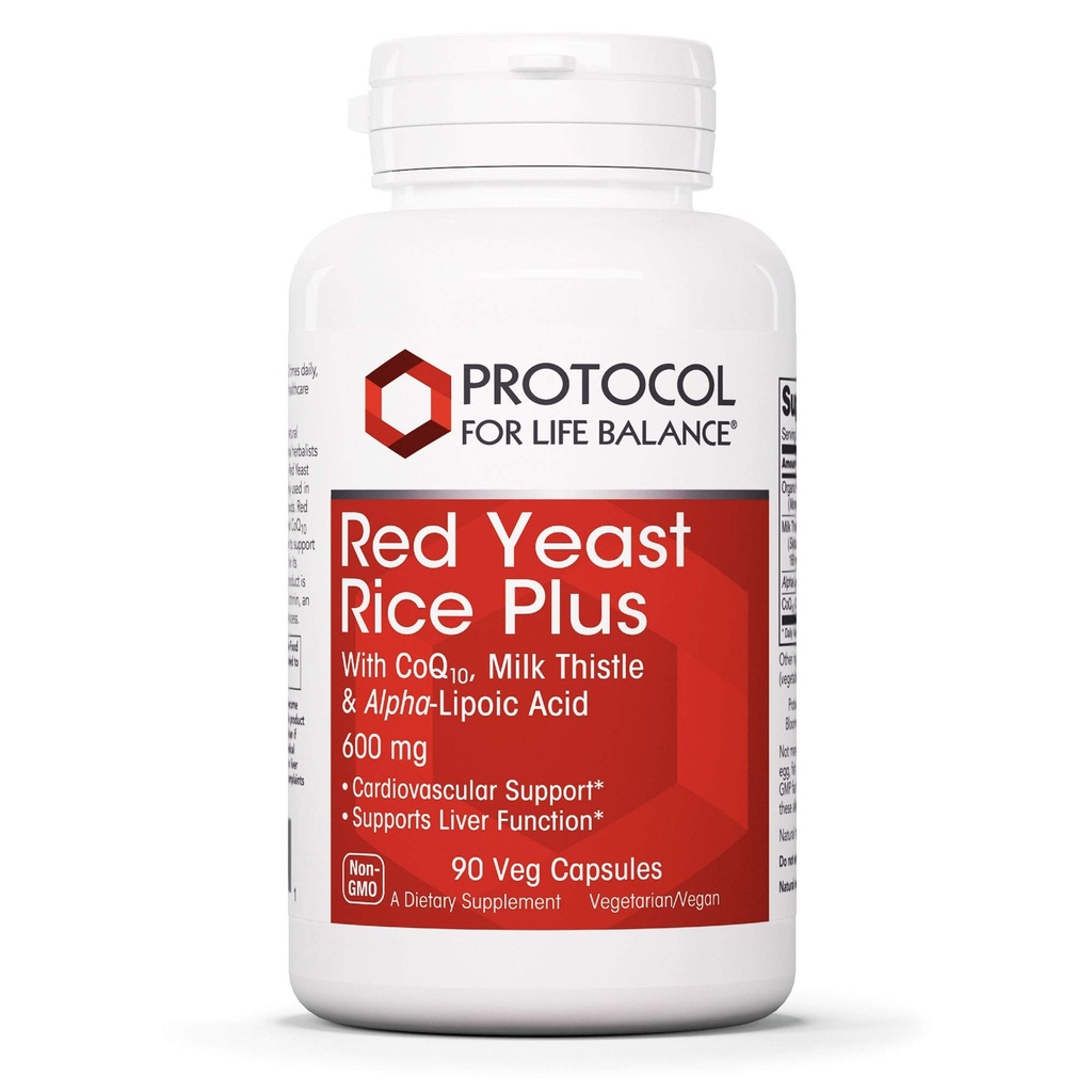 PROTOCOL FOR LIFE BALANCE Red Yeast Rice Plus - Heart Health & Liver Support* - with Coenzyme Q10, Alpha Lipoic Acid & Milk Thistle Extract - Non-GMO & Soy Free - 90 Veg Caps