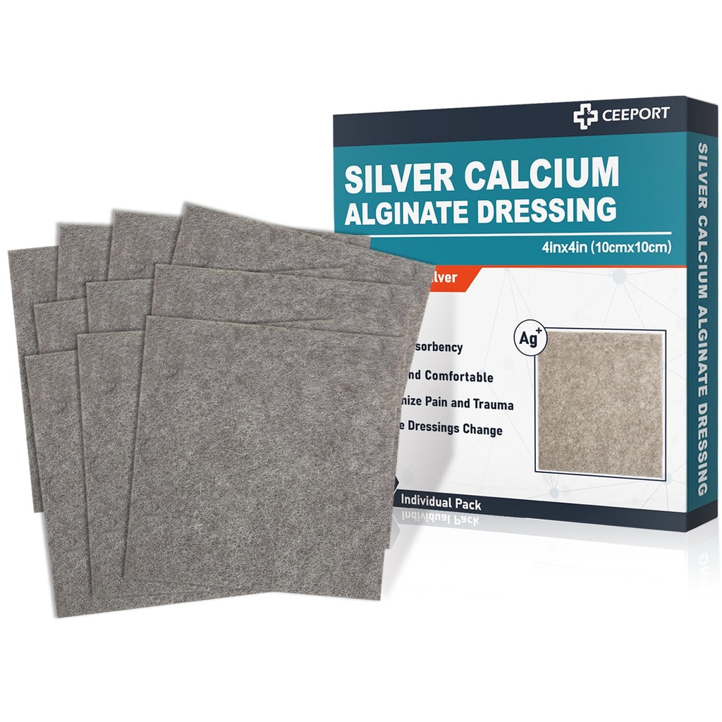 Ασημένιο Ασβέστιο Alginate Dressing Pads, 4''x4'' Patches, 10 ατομική συσκευασία, μαλακά ασημί φορέματα για την φροντίδα των πληγών, απαλό υψηλό απορροφητικό ντύσιμο, μη ραβδί Gauze Pads για τις πληγές