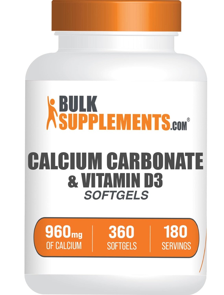 BulkSupplements.com Ανθρακικό ασβέστιο & βιταμίνη D3 Softgels - Ασβέστιο και βιταμίνη D3, Ασβέστιο & D3 συμπλήρωμα για την ανοσοποιητική υποστήριξη - Χωρίς γλουτένη, 2 Softgels ανά υπηρεσία, 360 Count (Pack of 1)