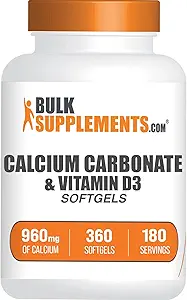 BulkSupplements.com Calcium Carbonate & Vitamin D3 Softgels - Calcium and Vitamin D3, Calcium & D3 Supplement for Immune Support - Gluten Free, 2 Softgels per Serving, 360 Count (Pack of 1)
