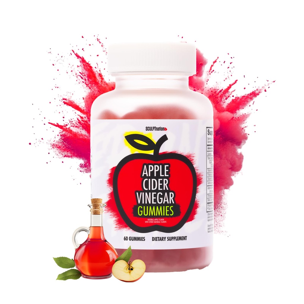Sculpt Nation by V Shred Apple Cinegar Gummies - Υγιεινό Superfood Snack, Μεταβολισμός και Digestion Υποστήριξη - 60 ACV Keto Gummies
