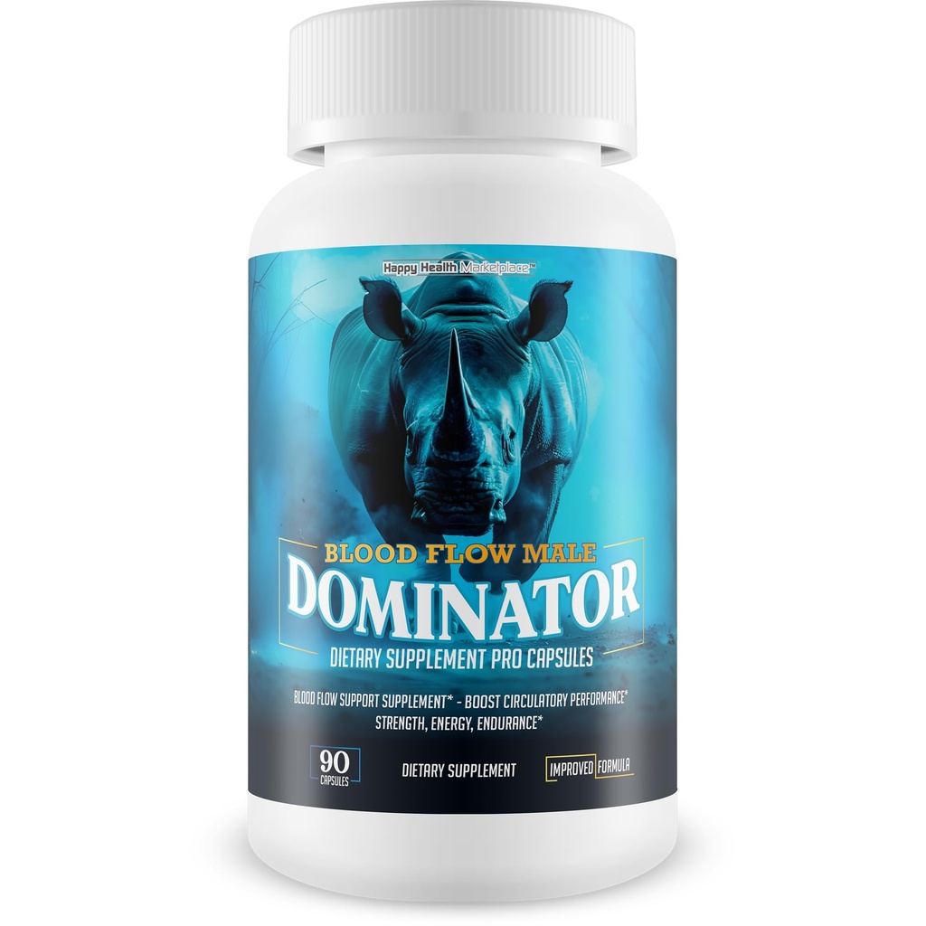 Blood Flow Male Dominator - Improved Formula - Our Best Advanced Blood Flow Supplement For Men - Mens Circulation Pills For Better Blood Flow Support - Male Dominance Supplement Rhino Supplements