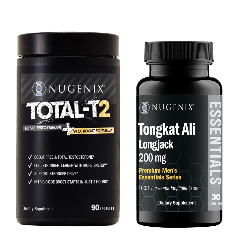Nugenix Total-T2 Testosterone Booster for Men + Essentials Longjack Tongkat Ali 200mg - Bundle