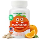 VitaWorks Magnesium for Kids Chewable Tablets, 300mg Magnesium Oxide Supplement for Muscle Relaxation and Sleep, Orange Flavor, Vegan, Non-GMO, Gluten Free, Kosher, 120 Chewables