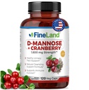 FineLand D-Mannose + Cranberry – 1600mg ανά σερβιρίσματος – 120 κάψουλες Vegan – Υποστήριξη για την υγεία του ουροποιητικού συστήματος και της ουροδόχου κύστης – Μη ΓΤΟ, Χωρίς γλουτένη, Κατασκευασμένο στις ΗΠΑ