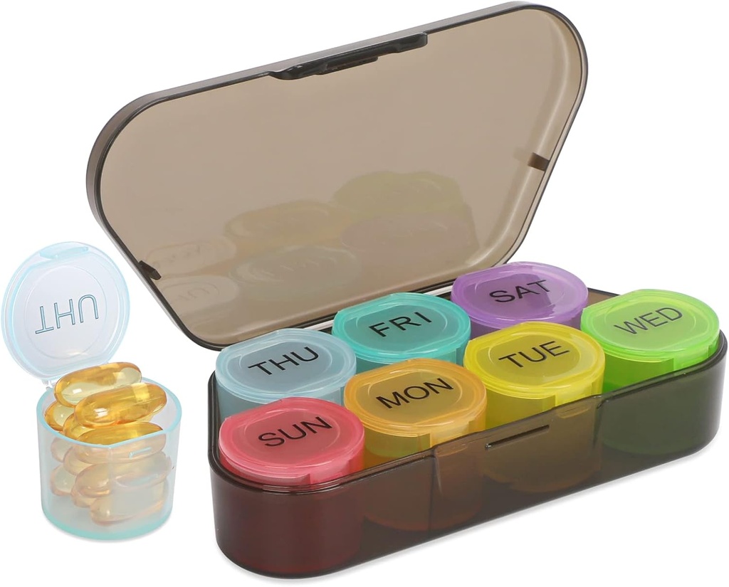 NatureTouch Weekly Pill Organizer, BPA Free Medicine Organizer Rainbow 7 Day Pill Box, Daily Portable Pill Conatainer for Pills/Vitamin/Fish Oil/Supplements [Lastest Version],Black