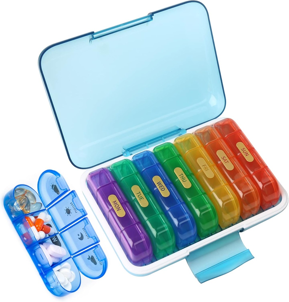 MURRI&MURRDI Pill Organizer 4 φορές την ημέρα, Daily Pill Box Μεγάλη Εβδομαδιαία Ιατρική περίπτωση 7 Day Pill Repenser Κάτοχος για χάπια, βιταμίνες, ιχθυέλαια, Φάρμακα, Συμπληρώματα (28 κύτταρα, πολύχρωμα)