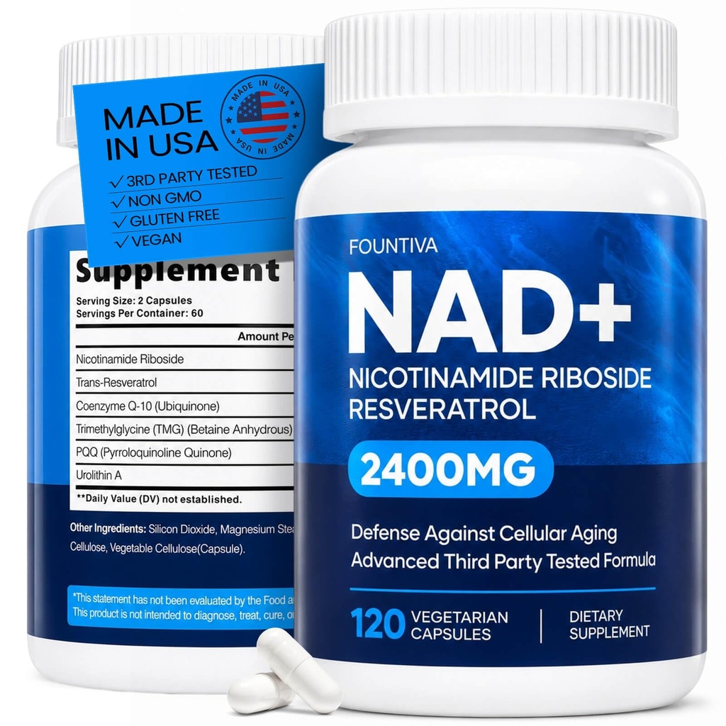 Liposomal NAD Supplement 2400mg - NAD+ Nicotinamide Riboside with Resveratrol, CoQ10, TMG & PQQ - Support Cellular Health, Stamina & Healthy Aging for Women & Men - 120 Capsules
