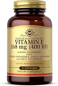 Solgar Vitamin E 268 mg (400 IU) - 50 Softgels - Φυσικά Παράγεται - Χωρίς γλουτένη, Χωρίς γαλακτοκομικά - 50 Σερβιέτες
