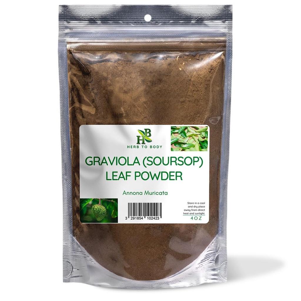 Herb To Body Graviola Leaf Powder - Soursop Leaf Powder, Non-GMO, Gluten-Free & Vegan, Perfect for Botanical Use, Herbal Blends & Traditional Preparations Wildcrafted 4oz