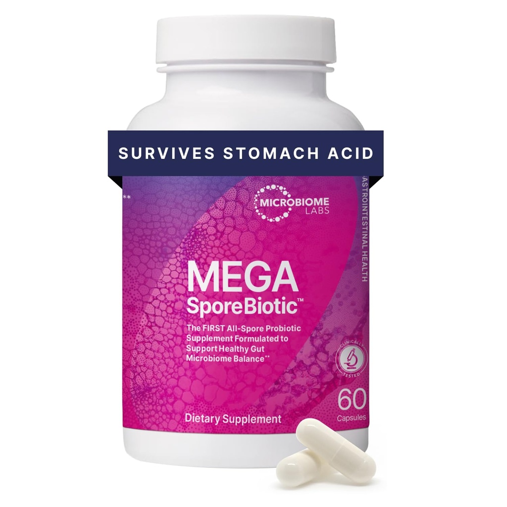 Microbiome Labs MegaSporeBiotic Probiotics for Women & Men - Spore-based Probiotic for Gut Health & Digestive Support - Ράφι-Stable, Travel-Friendly, Mens & Women Probiotics (60 Κάψουλες)