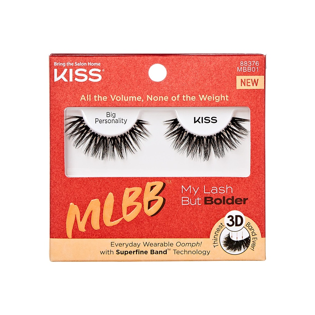 Kiss MLBB False Eyelashes, My Lash But Bolder, Big Personality, 1 Pair, 14mm, Lightweight, Stylish, Bold 3D Volume Strip Lashes, Superfine Band Technology, Reusable Eyelashes, Dramatic Look
