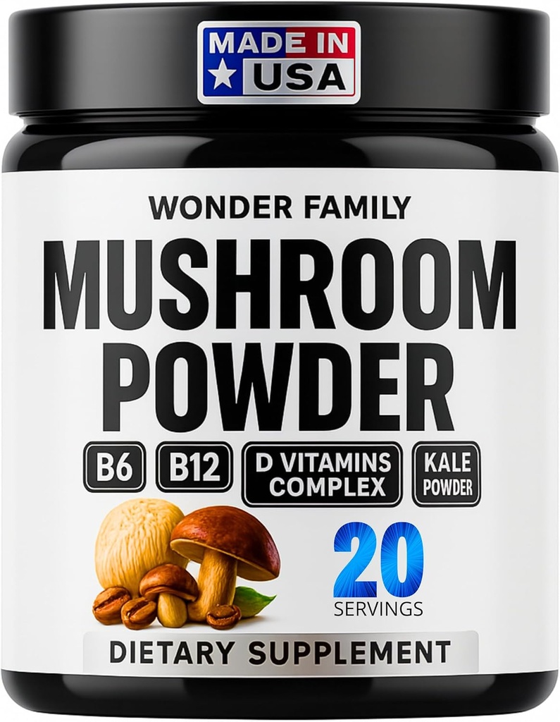 Στιγμιαίο Mushroom Powder 10:1 – Cordyceps Mushroom Supplement με Reishi, Chaga & Shiitake – Καφεΐνη-Δωρεάν Ποτό με B6, B12, D + Προβιοτικά Mushroom Cacao Organic Blend (No Sweetener)